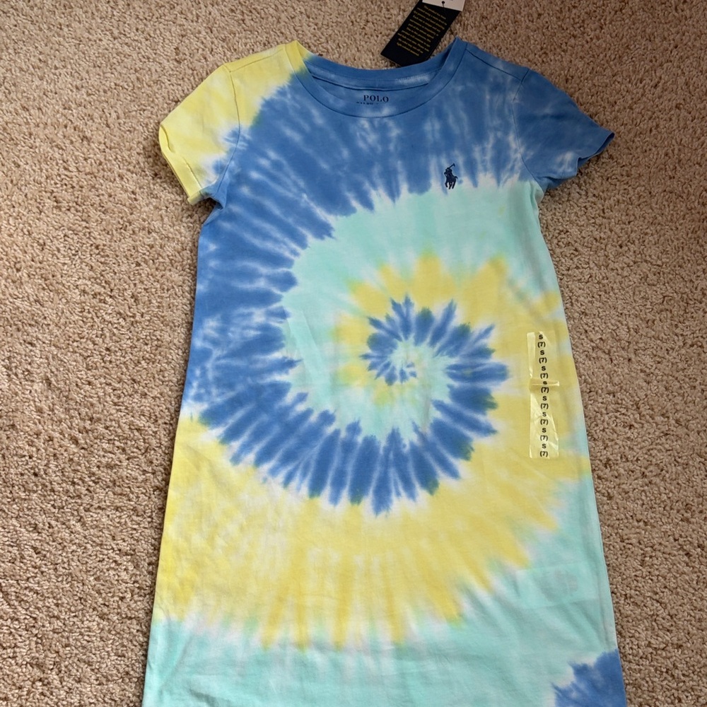 Girls polo Blue and Yellow Tie-Dye T-Shirt Dress